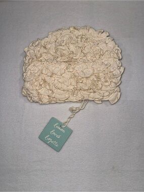 Lemon Loves Layette Cream Ruffle Knit Beanie 18-24 month NWT